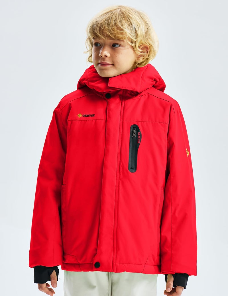 GEMYSE Boy's Waterproof Ski Snow Jacket Hooded Fleece Lined Windproof Winter Jacket (Red,10/12) - Image 2